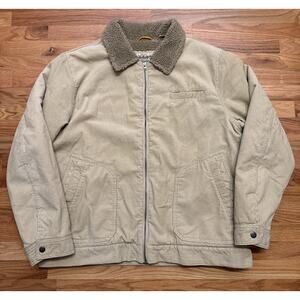 Timberland Weathergear Jacket Mens XXL Beige Corduroy Sherpa Lined Snap Bomber